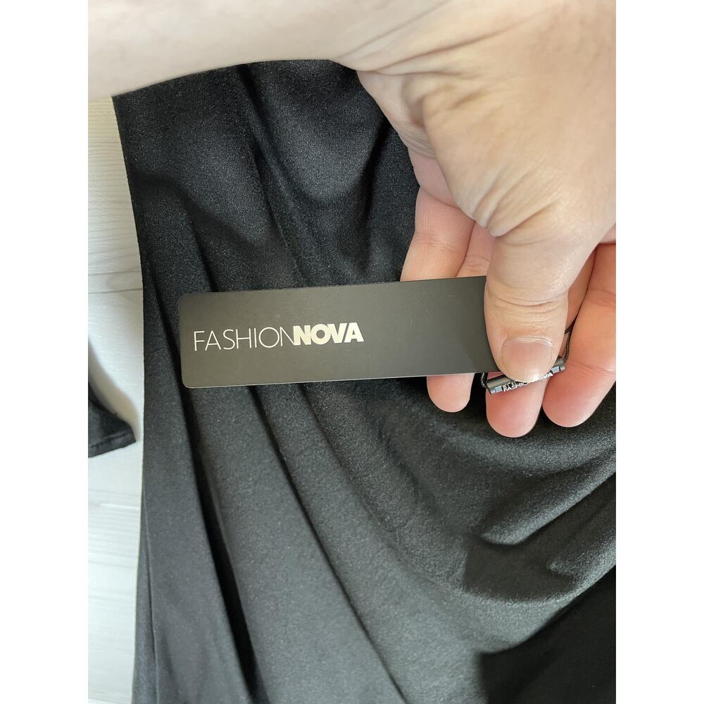 Fashion Nova Dress Womens Large Black Elena Double Lined Cowl Ruched Mini Party - Picture 10 of 13
